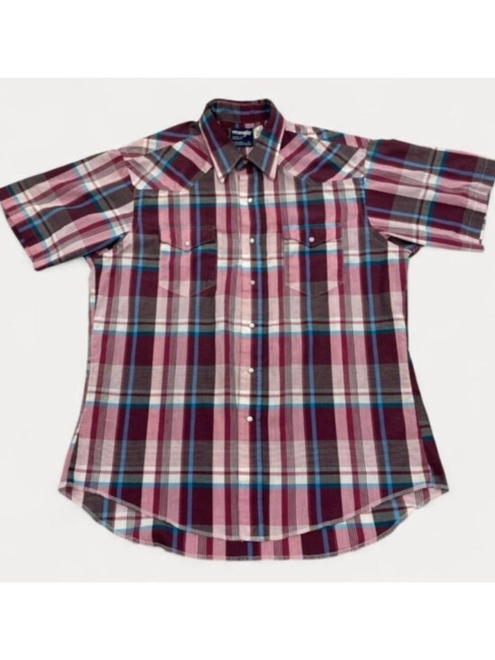 Wrangler Pink Red Pink Plaid Snap Button Vintage Western Cowboy Shirt Men's XL